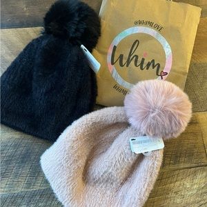 2 Whim Pom Pom Hats- Black and Pink. New with tags - New Low Price!